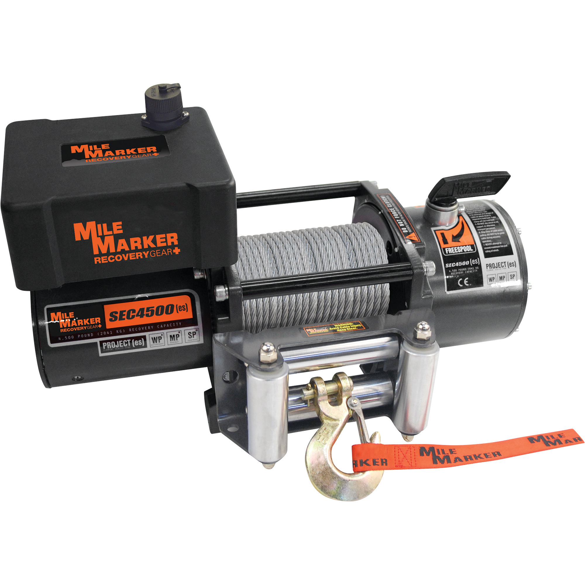 Mile Marker 12 Volt DC Powered Electric Utility and Trailer Winch, 4500-Lb. Capacity, 1/4in. x 80ft. Steel Cable, Model# 76-50115BW